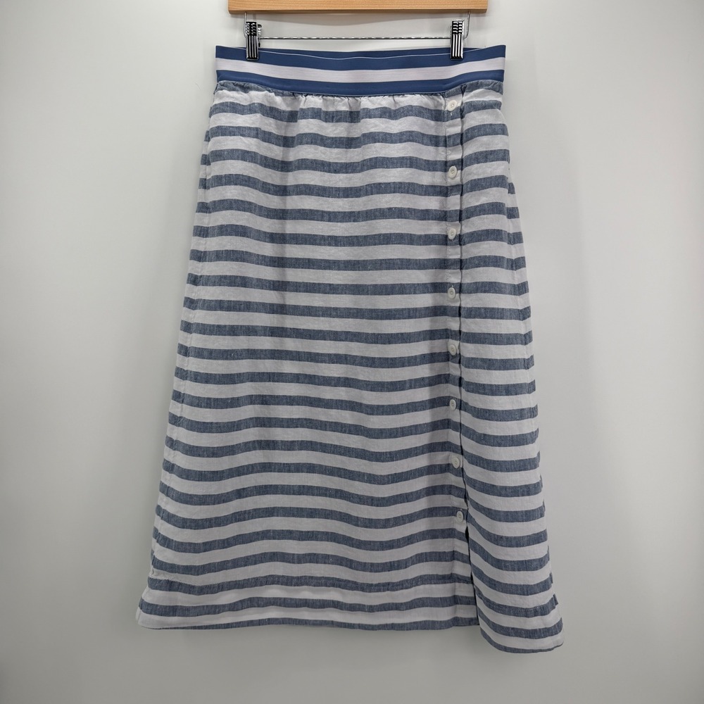 J. Jill Love Linen‎ Womens Sz M Blue & White Striped Maxi Skirt Coastal Nautical